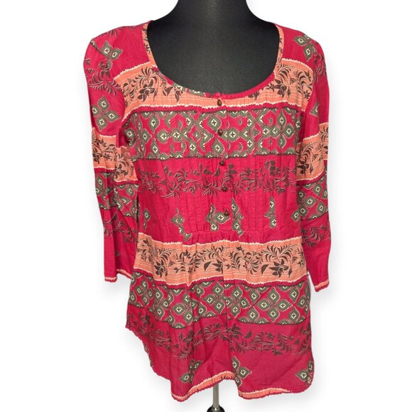 Bob Timberlake Bohemian Red & Peach Patterned Tunic Blouse Size Large - Picture 1 of 15